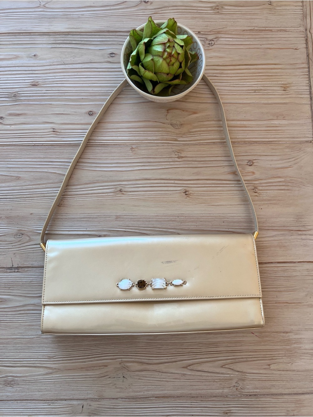 Stuart Weitzman Champagne Ivory Patent Leather Evening Bag Shoulder Bag, Spain
